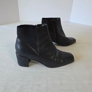 Nicole Play Leather Ankle Boots Square Toe Block Heel 7.5M Black Minimalist